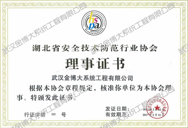 湖北省安防协会理事证书